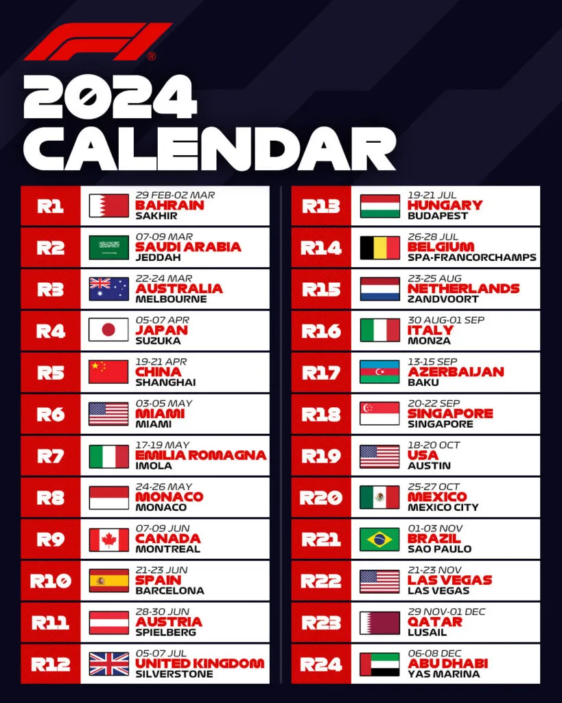 2024 F1 그랑프리 일정(캘린더)